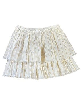 VINEYARD VINES white & gold 2 tiered raw hem cotton blend mini skirt size XS